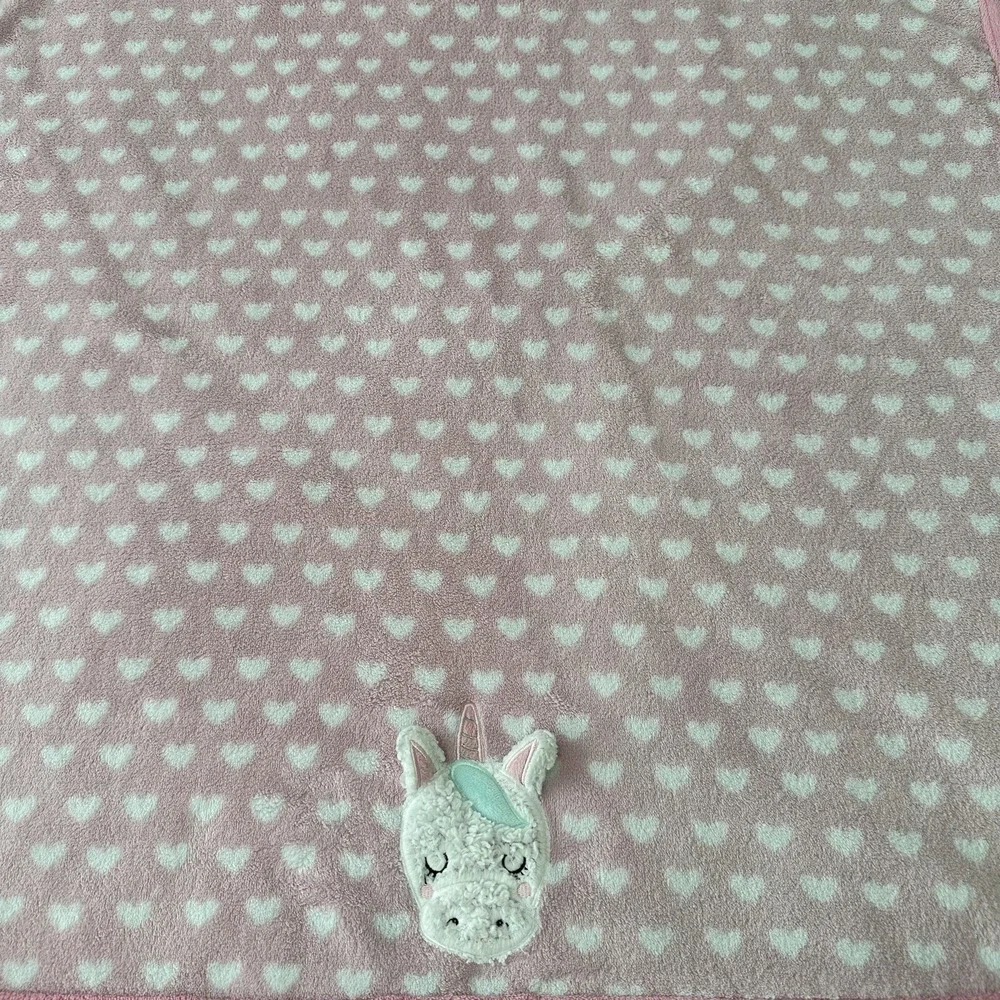 Parents Choice Baby Blanket Unicorn Heart Pink White Security Lovey Plush Sherpa